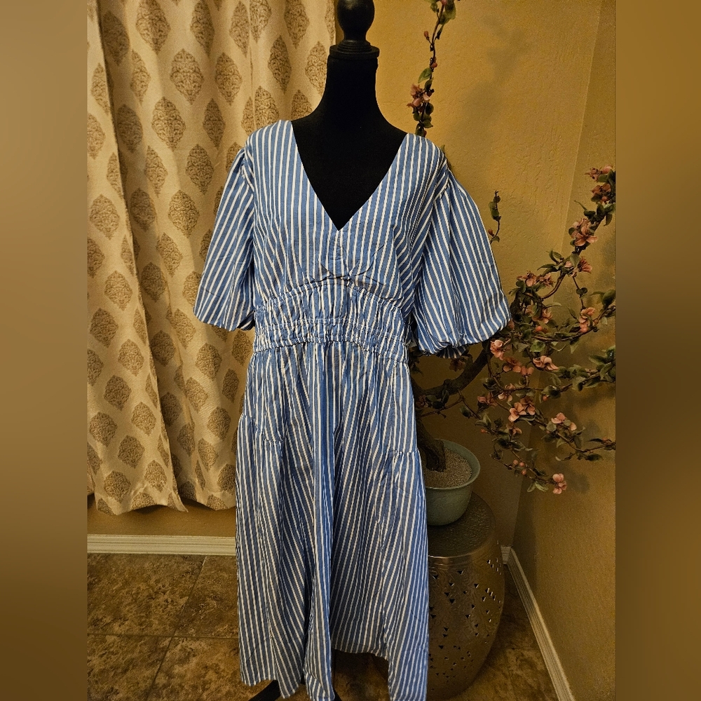 Blue and White Striped Dress